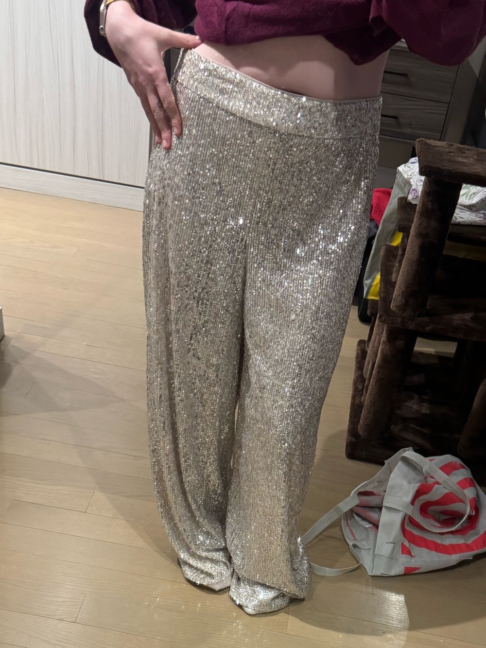 Banana Republic Silver Sequin Wide-Leg Pants